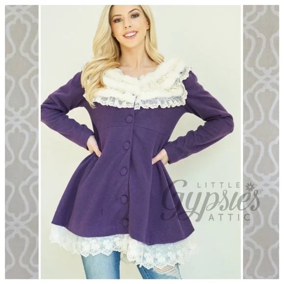 A'reve Classic Purple Tunic Coat Top - Picture 4 of 13